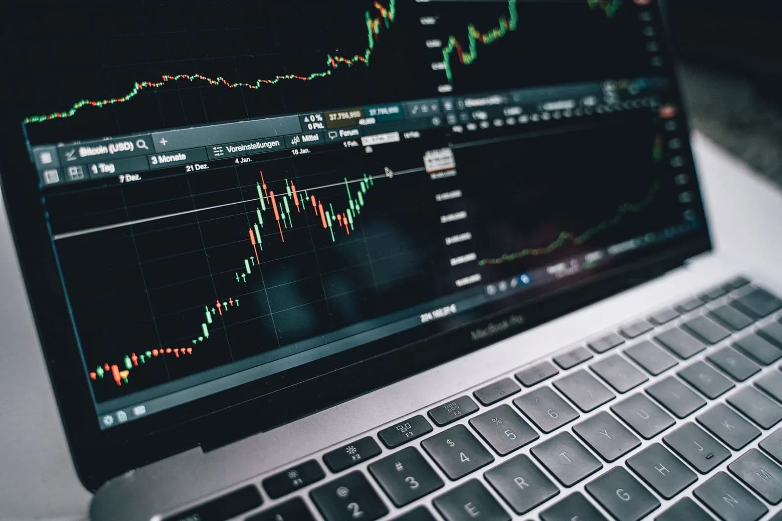 A market chart displayed on a laptop screen